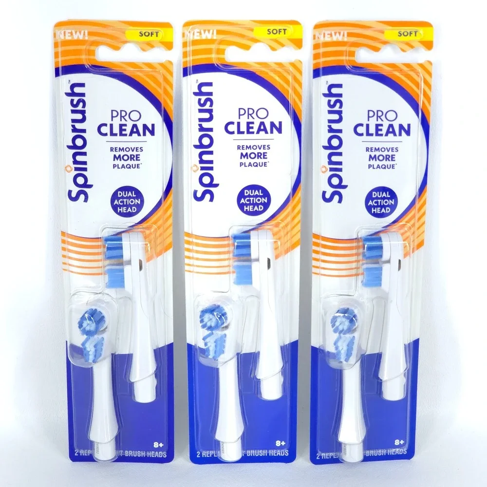 3x Spinbrush Pro Clean Replacement Brush Heads Soft Deadstock Dual Action NEW